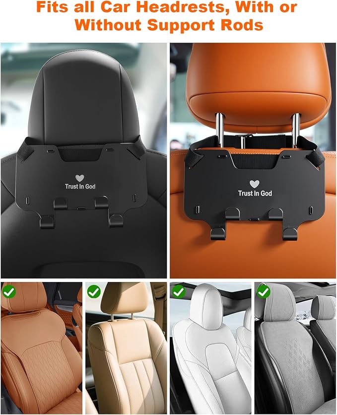 Car Seat Headrest Hooks with Phone Holder, Car Hooks for Purses and Bags | Adjustable Design | Fits All Headrest Types | Car Purse Hook Ideal for Tesla, Bmw, Honda, Suv & Trucks | Purse Hanger for Car - Image 3