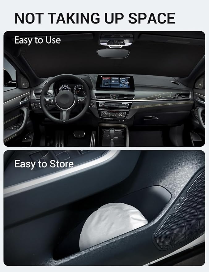 Proadsy Custom Fit 2018-2023 BMW X2 Windshield Sun Shade, Blocks Heat | 240T Heat Shield, Drops Temp 54°F, Blocks 99% UV, Prevents Dashboard Cracking, Summer Parking & Beach Trips, Easy Twist-Fold - Image 9