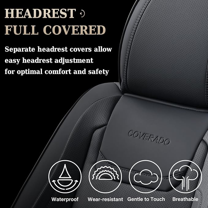 Coverado Car Seat Covers Full Set, Seat Covers for Cars, Car Seat Protector Waterproof, Leather Car Seat Cushion, Universal Interior Covers Seat Protectors for Most Cars Black - Image 6