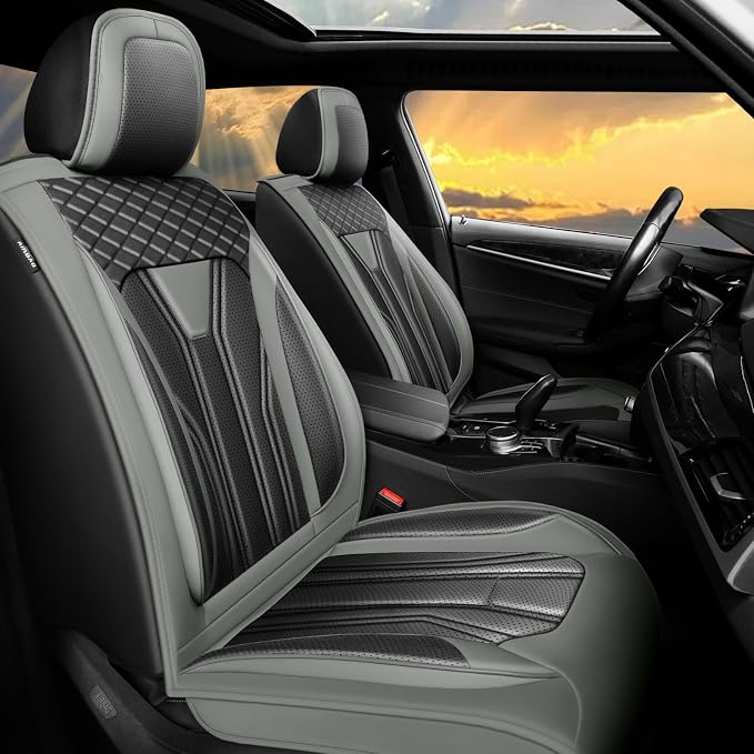 Fit Sentra Car Seat Covers Premium Leather for Nissan Sentra 2008-2025 2026. Waterproof， Breathable, Scratch-Resistant & All-Weather Seat Cushion Protector（Full Set,Gray&Black by Unknown