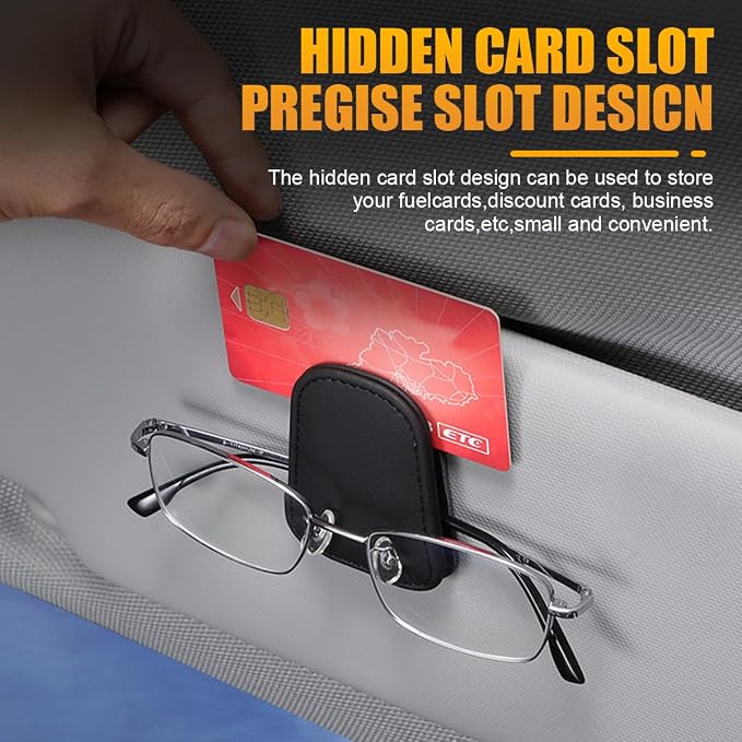 AICEL 2PCS Sunglasses Holders for Car Sun Visor, Carbon Fiber, Gray | Leather Eyeglasses Hanger Mounter, Magnetic Glasses Holder and Ticket Card Clip, Car Accessories, Universal Fit - Image 4