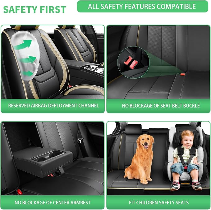 Fit Leaf Car Seat Covers for Nissan Leaf 2011-2024 2025 2026 -Upgraded Premium Waterproof & Breathable Leather,Airbag Compatible,All-Weather Seat Cushion Protector,2 Front/Black-Beige - Image 5