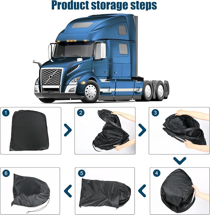 2 Pcs Side Window Sun Shade for Volvo VNL VN 2002-2026 | Fits VNR VAH VNX Semi Truck Day Cab & Sleeper, 6-Layer 210T Reflective Heat Blocker, Blackout Privacy Cover, Foldable - Image 8
