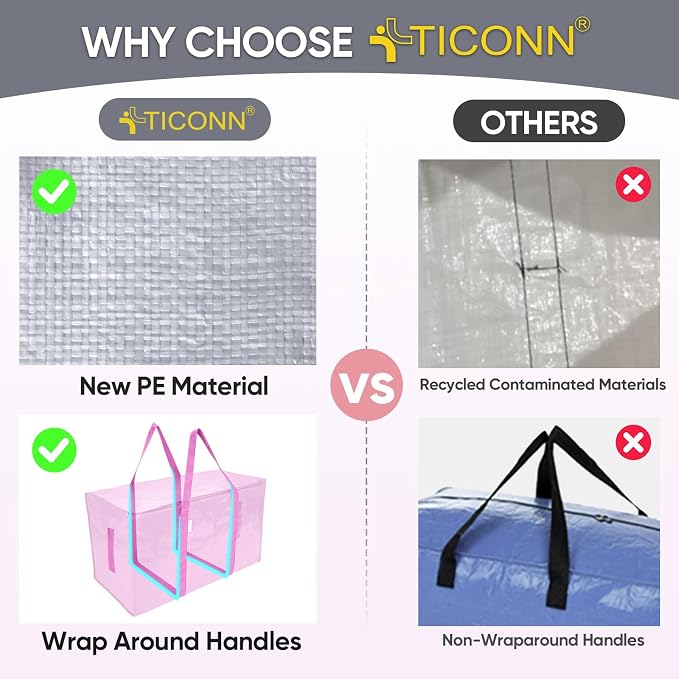 TICONN 8 Pack Extra Large Moving Bags Heavy Duty with Zippers & Carrying Handles, Durable Storage Bags Moving Boxes for Closet Organizers and Storage (8 Pack, Pink) - Image 4