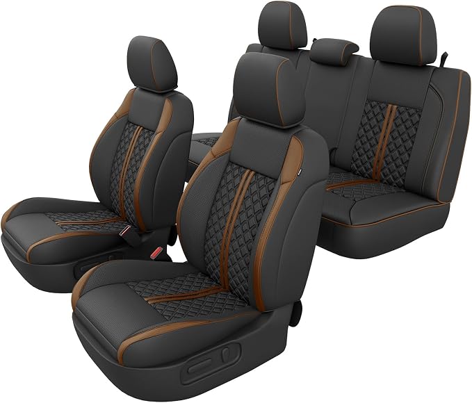 RIDEPOSH Custom Leather Seat Covers for Toyota Tacoma Double Cab 2016-2023 | full set, BKbrown, OEM fit, premium waterproof leather, anti-slip, extra pockets, long-term durability, airbag compatible - Image 8