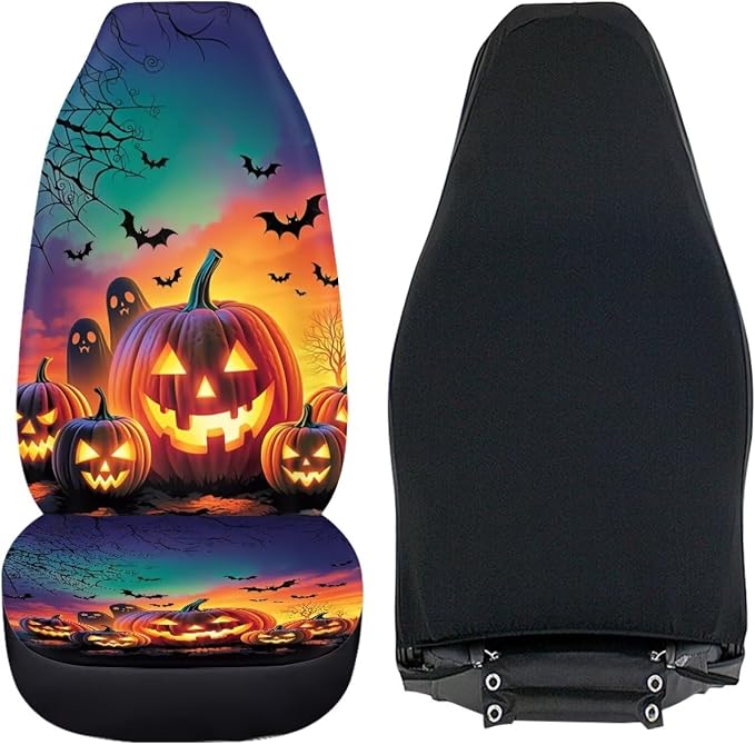 Halloween Pumpkin Bats Car Seat Covers Front Set Seat Protector | Washable and Breathable Automotive Seat Covers Universal for Cars SUV Truck Vans Sedans, Car Interior Accessories - Image 4