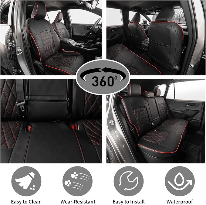 EKR Rav4 Seat Covers Custom Fit for Toyota Rav4 (Hybrid) LE/XLE Premium 2026, Leather Car Seat Cover Full Set for SUV,Faux Leather(Black with Red Piping) - Image 3