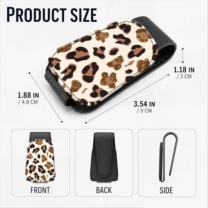 Leather Magnetic Sunglass Holder for Car Sun Visor, Cute Eyeglass Ticket Card Hanger Clip, Universal Auto Interior Accessories for SUV Pickup Truck, White Leopard - Image 3