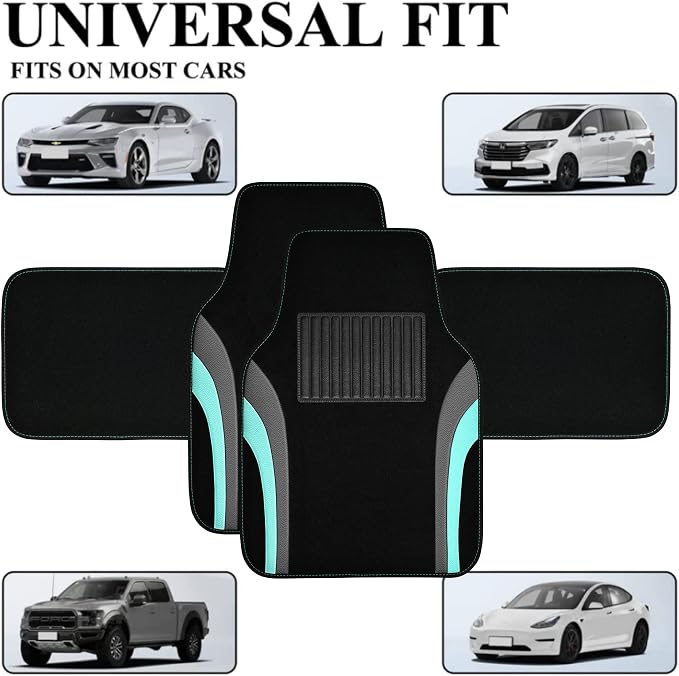 CAR PASS Leather Sporty Car Floor Mats Carpet, Universal Waterproof Automotive Floor Mat Fit for Sedans, Cars, Mid Trucks, Vans, SUV, Set of 4 (Black and Mint) - Image 5