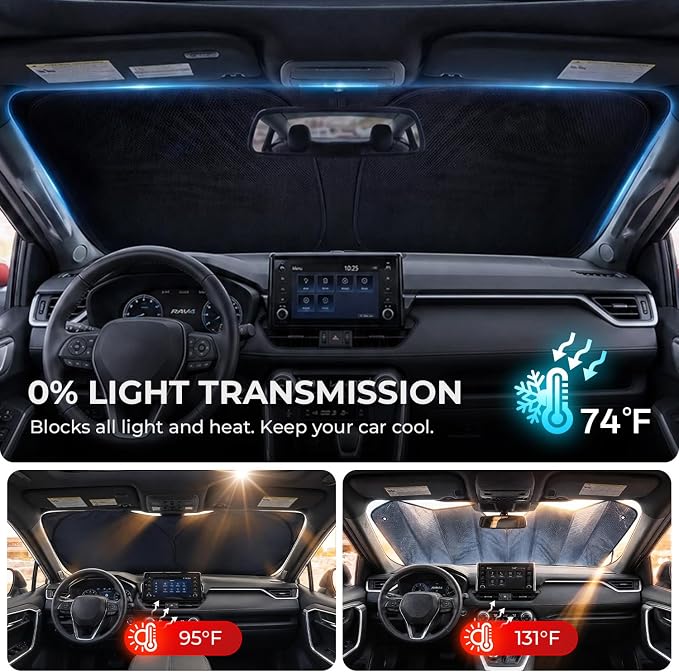 [2026 Upgraded] DooGooCoo Windshield Sun Shade for Ford Explorer 2020-2025 2026 [Cooling Ice-Crystal, 100% Sun Block ] Windshield Sun Shade for Ford Explorer Sun Shade, Custom Fit for Explorer. - Image 5