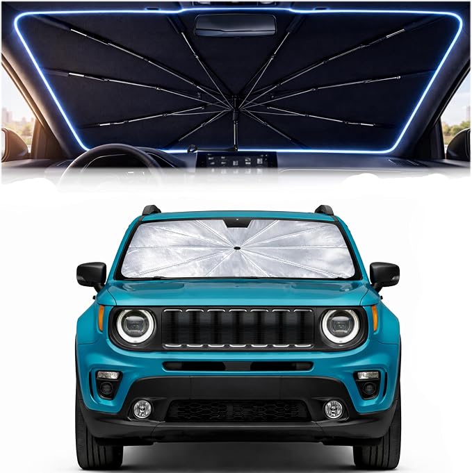 Car Windshield Sun Shade Umbrella for Jeep Renegade 2015-2026 | 2026 Upgraded,Custom-Fit Umbrella Sunshade,Easy Install,UV Protection & Heat Reflective,Keep Interior Cooler with Storage Bag by Unknown
