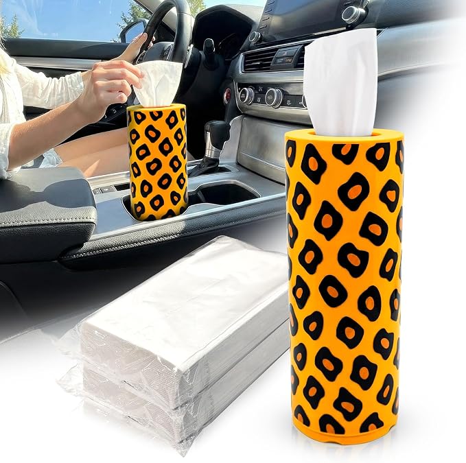 Car Tissues Cylinder for Cup Holder - Refillable Round Tissue Canister with 2 Packs Tissue - Cheetah Print Car Decorations Interior Accessories for Women & Men - Trendy Aesthetic (Leopard Print) by Unknown