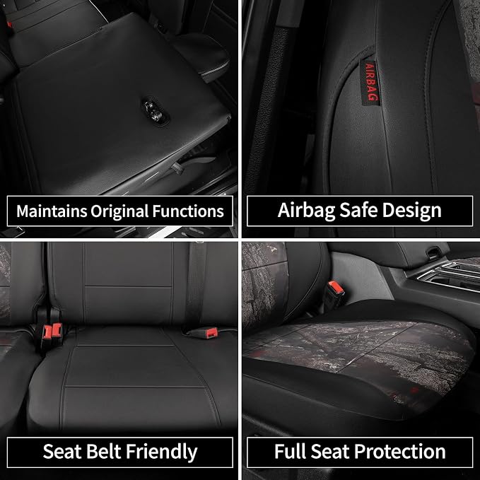 EKR F150 Seat Covers Custom Fit for (SuperCab/Extended Cab) 2015 2016 2017 2018 2019 2020 Ford F-150 Raptor,(2 Door,2nd Row/NO Armrest) Full Set-Faux Leather(Black/Woodland Camo) - Image 7