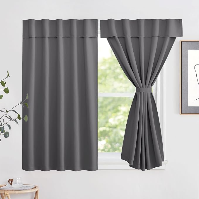 NICETOWN Grey Blackout Curtains 63 Inches Long for Living Room, 1 Piece | Portable Window Shade Self Sticky Adjustable Drapes for Bedroom Thermal Insulated Short Curtains for Cabinet, 52" x 63" by NICETOWN