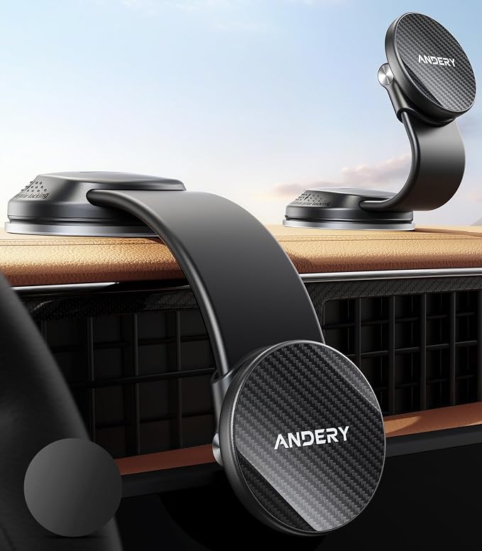 ANDERY Only for iPhone Magsafe Car Mount [360° Adjustable Memory Alloy Arm] | 2400gf Strong Magnetic Power, Bendable Phone Holders for Your Car, Car Phone Holder with Dashboard Pad, for iPhone 17-12 by ANDERY