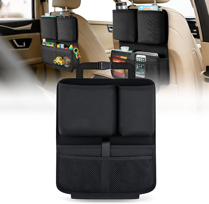 Nilight Car Seat Back Organizer 1PC Black Oxford Fabric Universal | Multi Compartment Cup Holder Hanging Storage Bag Scratch Resistant Durable Design for Cars Vans SUVs MPVs Pickup Trucks by Nilight