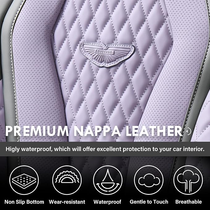 Coverado Leather Seat Covers 2 Seats, Car Seat Covers Front Seats, Purple Car Seat Cover 2 Pack, Front Car Seat Covers, Car Seat Cushion, Auto Seat Covers Driver Seat Protector Universal Fit Most Cars - Image 5
