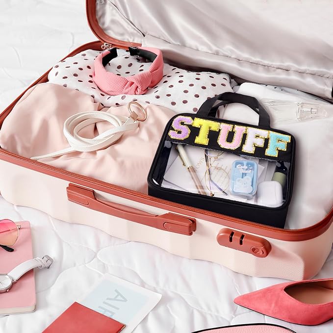 Clear Letter Makeup Bag, Black, L Size, Clear Bag | Large Capacity, Waterproof Easy Clean, Separate Wet Pocket, Holds Toiletries, Skincare, Sunscreen, Ideal for Beach, Travel - Image 6