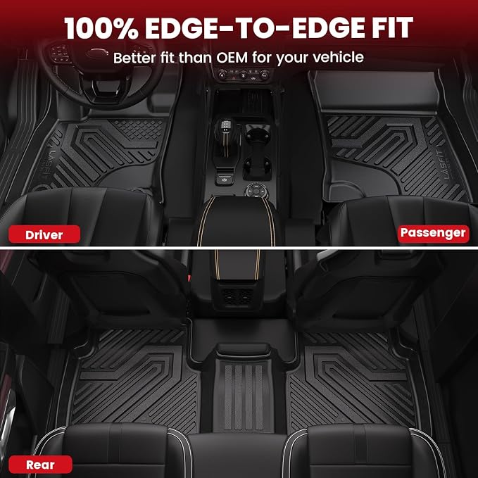 LASFIT Floor Mats for Ford Escape Gasoline 2020-2026(NOT for Hybrid Models) | Cargo Liner All Weather Protector TPE Custom Fit Car Floor Liners, 1st & 2nd Row & Trunk Set, 4PCS Black - Image 6