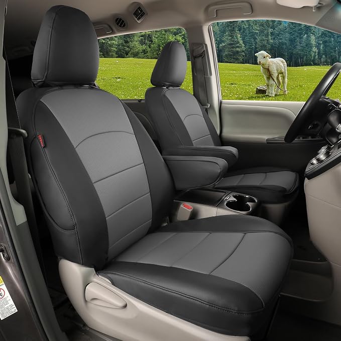 Full Set Car Seat Covers for Honda Odyssey 2011-2017,7-Seater,Faux Leather | for LX Only,2nd Row Captain Seats,Luxury Waterproof Seat Protector,Fit Like A Glove(Black/Gray) by Coverdream