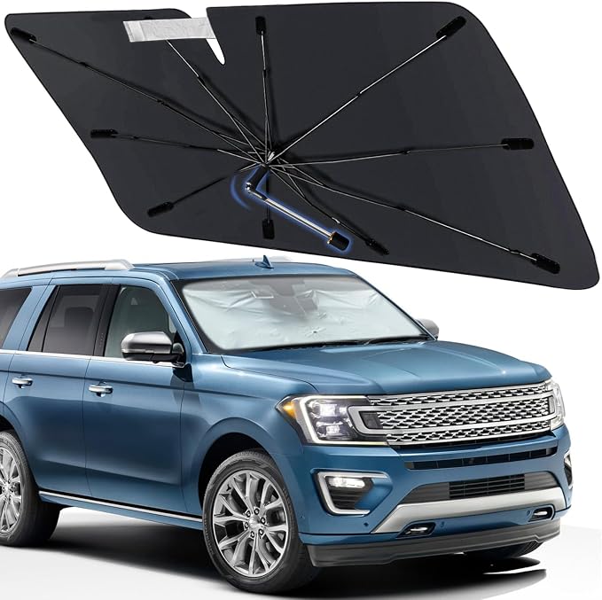 Windshield Sun Shade for Ford Expedition 2018-2024, Custom Umbrella Shades | Foldable Front Window Sunshade with 360° Rotating Shaft, Car Shades with UV & Heat Protection by Visufy