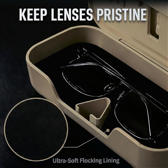 Car Sun Visor Sunglasses Holder,Beige ABS Eyeglasses Case | Card Storage,Soft Flocked Interior,Anti-Rattle Triangle Slot,Double Clips,Push Button Access,Scratch Protection,Universal Fit - Image 3