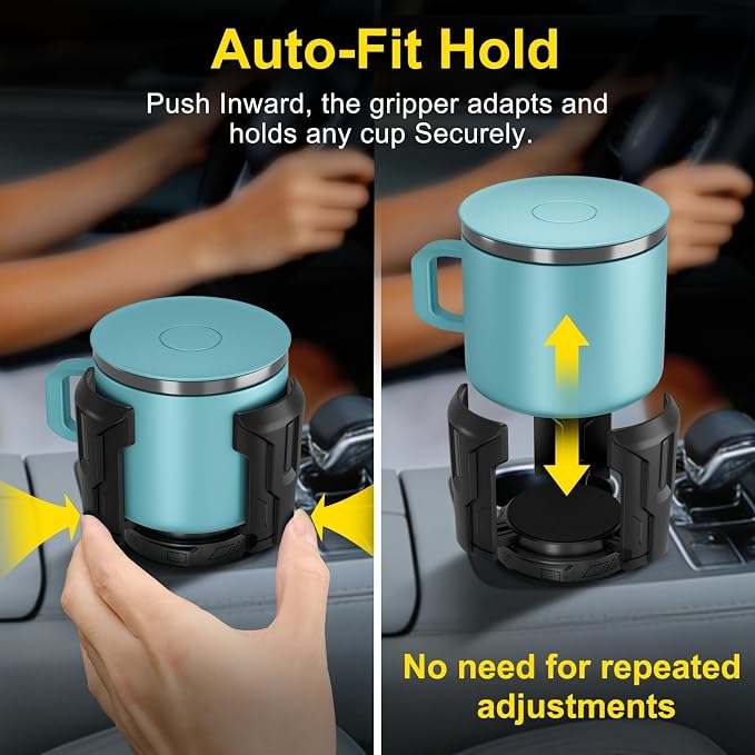 Cup Holder Expander (Adjustable Holder & Base, Auto-Fit Hold, One Button Open), Car Cup Holder Expander for Yeti, Hydro Flask, Nalgene, Owala, Bottles in 2.6"- 4.8" (Black, 2 Pack) - Image 6