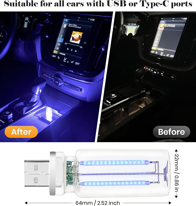 KENANEK 2PCS USB Retro Car Lamp, Touch-Control Portable LED Car Ambient Light, USB Powered Night Lights, Suitable for Bedroom, Camping, Holiday Decorations. (Blue Light) - Image 2
