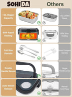 SOHIDA 1.8L+0.5L Heated Lunch Box for Men, 80W Electric Lunch Box with Long-handled Utensils for Adults, 12V/24V/110V Lonchera Eléctrica Portátil, Portable Food Warmer for Car/Truck/Office (Deep Blue) - Image 5
