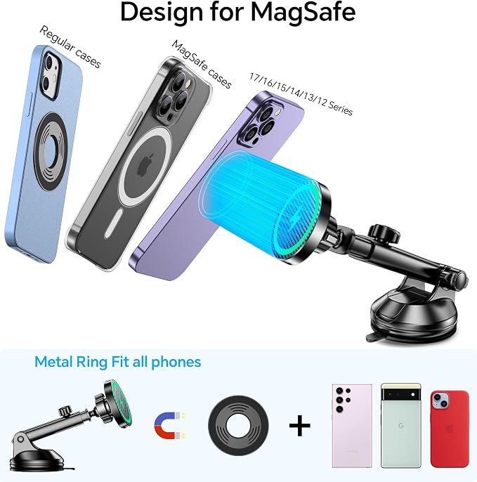 Coolpow for MagSafe Car Mount Charger【Ultra Magnet】 Magnetic Phone Holders for Your Car Charger【Windshield+Vent+Dash】 Magnetic Wireless Car Phone Holder Charger Car Mount for iPhone 17 (Carbon Fiber) - Image 9