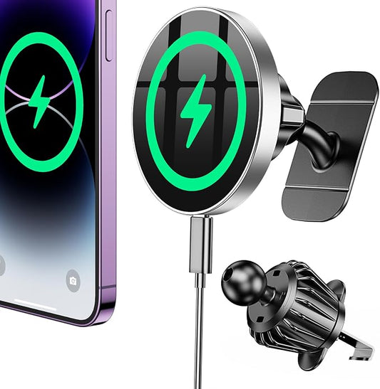 Coolpow Magsafe Car Mount Charger, Magnetic Wireless Car Charger for iPhone | Magsafe Car Charger Magnetic Phone Holders for Your Car Accessories Car Phone Holder Mount for iPhone 17 16 15 (Gray) by Coolpow
