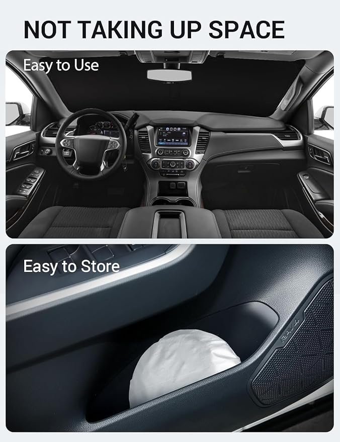 Proadsy Custom Fit Car Windshield Sun Shade for 2015-2020 Chevy Suburban | 240T Heat Shield, Drops Temp 54°F, Blocks 99% UV, Prevents Dashboard Cracking, Summer Parking & Beach Trips, Easy Twist-Fold - Image 9