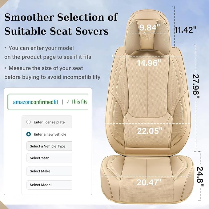Coverado Car Seat Covers, Seat Covers for Cars, Waterproof Leather Auto Seat Protectors, Leather Car Seat Cushion, Car Interiors Accessories Universal Fit for Most Cars - Image 5