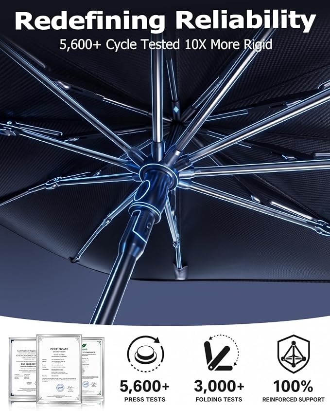 [2026 Upgraded] Weektic Windshield Sun Shade Umbrella for Tahoe/Yukon/Suburban/Escalade - 5 Layers Ice Crystal Coating Blocks 99% UV, Protect Interior | 360° Swivel Handle for Easy Use Car Accessory - Image 4