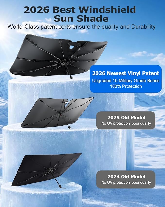 [2026 Upgraded] Weektic Windshield Sun Shade Umbrella for Tahoe/Yukon/Suburban/Escalade - 5 Layers Ice Crystal Coating Blocks 99% UV, Protect Interior | 360° Swivel Handle for Easy Use Car Accessory - Image 7