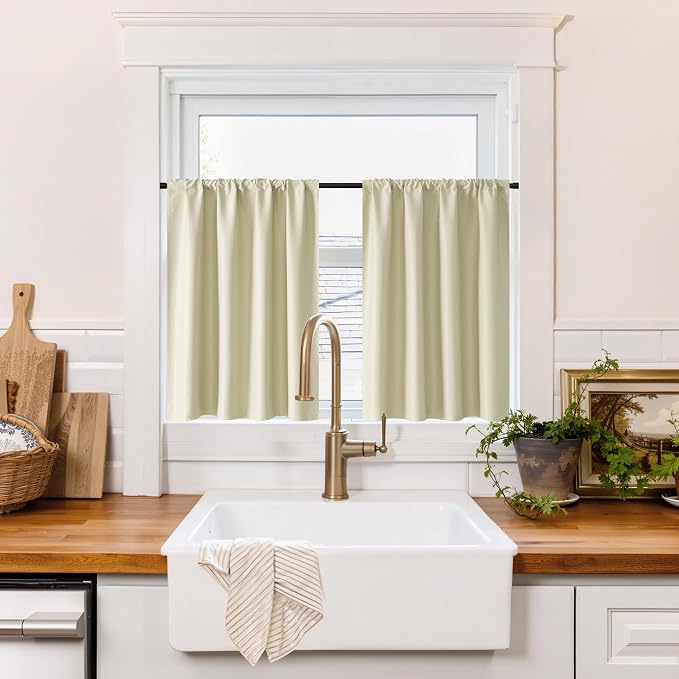 RYB HOME 100% Blackout Short Curtains for Small Window, Thermal Insulated | Total Room Darkening, Noise Reducing, Curtains for Basement Bathroom RV Cars, W29 x L30, Beige, 2 Panels by RYBHOME