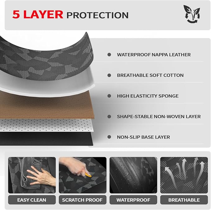 Custom Fit Car Seat Covers for Tacoma 2024-2026 4th Gen, Black Camo | Waterproof Leather Car Seat Covers Full Set, Full Coverage Protection, Airbag Safe, Factory Style Upgrade, Gas Only - Image 5