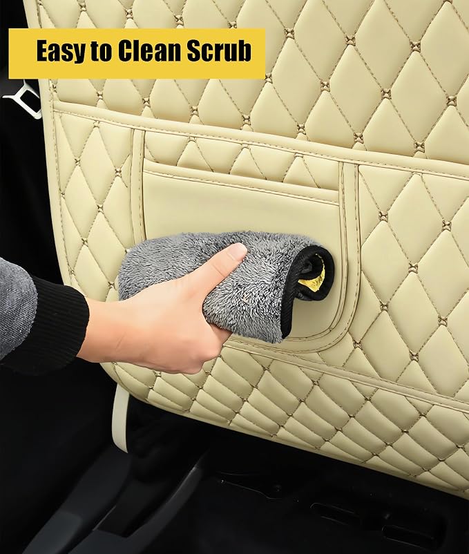 Leatherette Car Seat Protector - 2 Pack Large Car Kick Mats with Storage Organizer Seat Back Cover Against Dirty Shoes & Scratches, Universal Fit for Most Vehicles (Beige) - Image 6