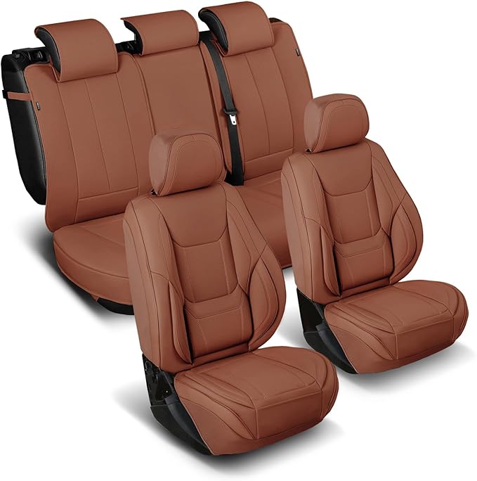 Coverland Custom SUV Car Seat Covers for 2019-2024 Subaru Forester | Premium Waterproof Faux Leather Non-Slip Memory Foam Airbag Compatible Custom Fit Interior Protector [Full Set-Camel Brown] by Coverland