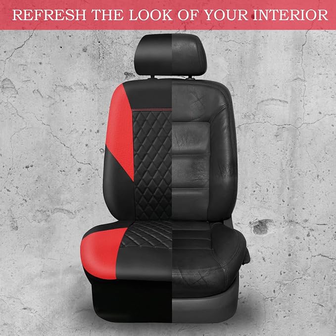 CAR PASS Red Leather Seat Covers Full Set-Universal Quilting Pretty Girly Car Seat Cover with 5mm Composite Sponge Inside,Airbag Compatible, Waterproof Delux Fit for Most Sedan,SUV,Cars (Full Set,Red) - Image 5