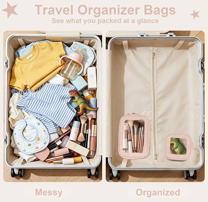 2PCS Clear Makeup Bags with Handles, TSA Approved Toiletry Bags, Diaper Bag Organizer Pouch, TPU Car Storage Organizer with Zippers, Waterproof Travel Organizer Bag for Women - Image 9