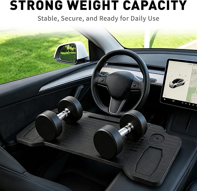 Tesla Model 3 Model Y Car Desk, Triple Foldable Laptop Table Food Tray, Portable Full Size Car Table with Cup Holder, Multipurpose Tray for Eating Working Travel Camping Accessories - Image 3