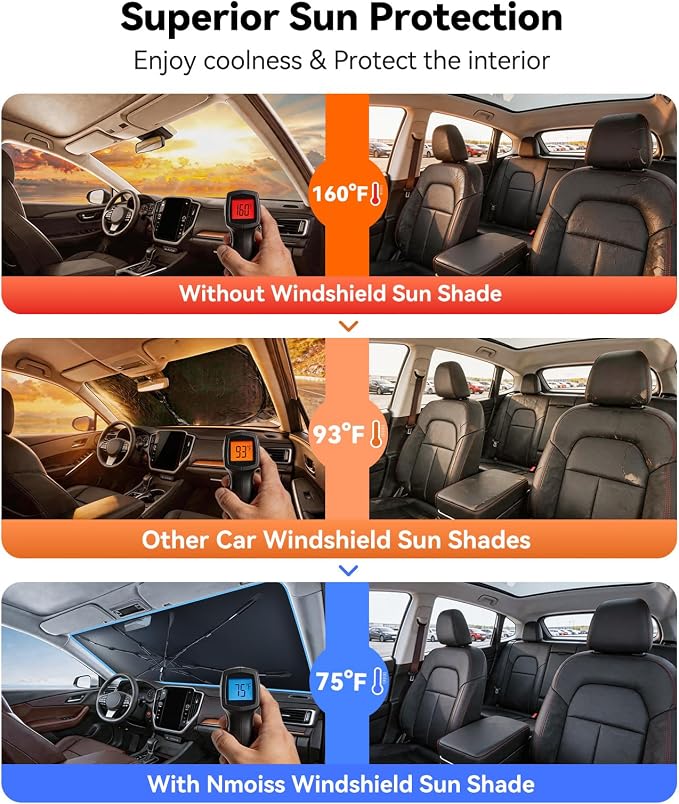 Nmoiss [Vinyl Coating Heat Shield] Windshield Sun Shade Umbrella Custom for Subaru Forester, Protect Car from Sun Rays & Heat Damage Keep Cool and Protect Interior - Image 2