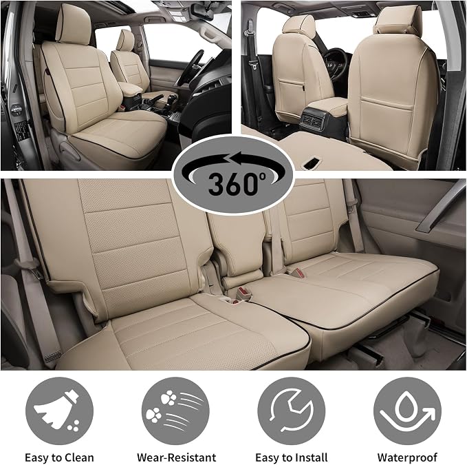 EKR Car Seat Covers Custom Fit for Toyota 4Runner(5 Seats) Full Set | for Toyota 4 Runner 2010-2024 Seat Covers for SUV,Full Wrap,Airbag Compatible,Waterproof Pet-resistant,Faux Leather(Beige) - Image 4