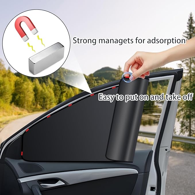 ZATOOTO Magnetic Car Window Shades for Side Window Sun Shade, Full Blackout | 4 Pack Car Privacy Curtains, Heat Insulation, UV‑Block, Metal Frame Fit, Great for Travel, Camping - Image 7