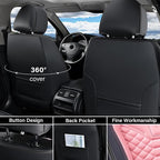 Coverado Seat Covers Full Set, Waterproof Nappa Leather Seat Covers for Cars, 5 Seats Universal Car Seat Protectors, Black and Pink Leather Car Seat Covers Car Seat Cushions Fit for Most Cars - Image 2