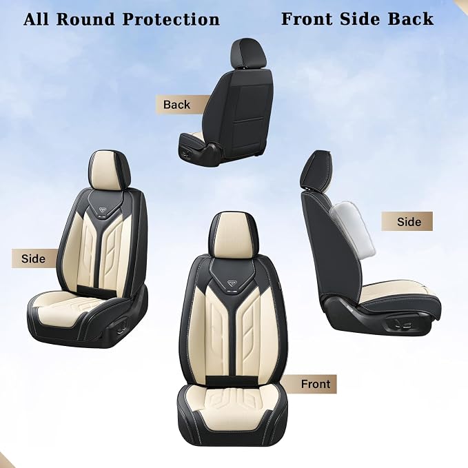 Coverado Seat Covers, Car Seat Covers Full Set, Leather Seat Covers for Cars, Automotive Seat Covers Car Seat Protector Car Accessories Fit for Most Sedans SUV Pick-up Truck(Black&Beige) - Image 4