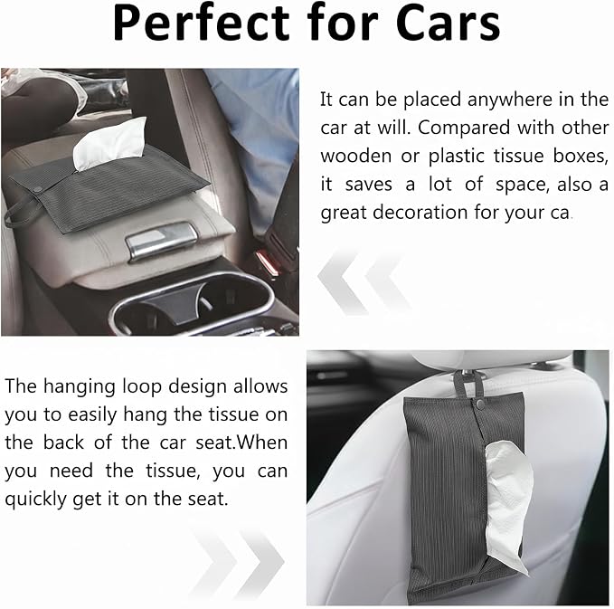 kakaforsa Cloth Tissue Cover, Toilet Paper Holder, Hang Paper Towel Holder for Car Home Office Desk Travel, Cotton Face Tissues Holder, Brushed Gray - Image 5