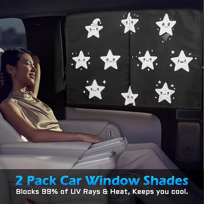 Car Window Shades, 2 Packs Magnetic car Sun Shade for Baby, Double Layers Magnetic Stars Pattern Design for Full Covers/Half Shade Options, Window Curtains for Heat/UV Protection Sun Block Covers - Image 6
