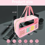 Bunliuys Chenille Letter Clear Makeup Bag Meds Patch, Travel Toiletry Makeup Bag with Handle, Nylon Waterproof Makeup Bags clear cosmetic bag, preppy patch makeup bag for Women (MEDS-Pink) - Image 2